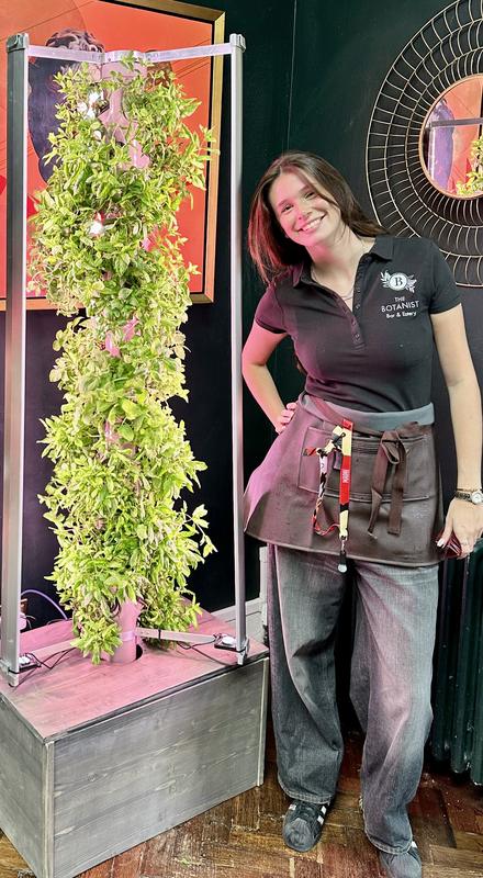 A growing tower on show at an event
