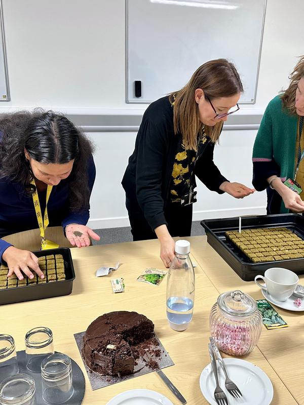 People sowing seeds together at a Harvestory workshop